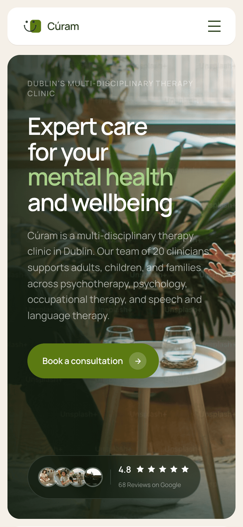Cúram Clinic mobile view