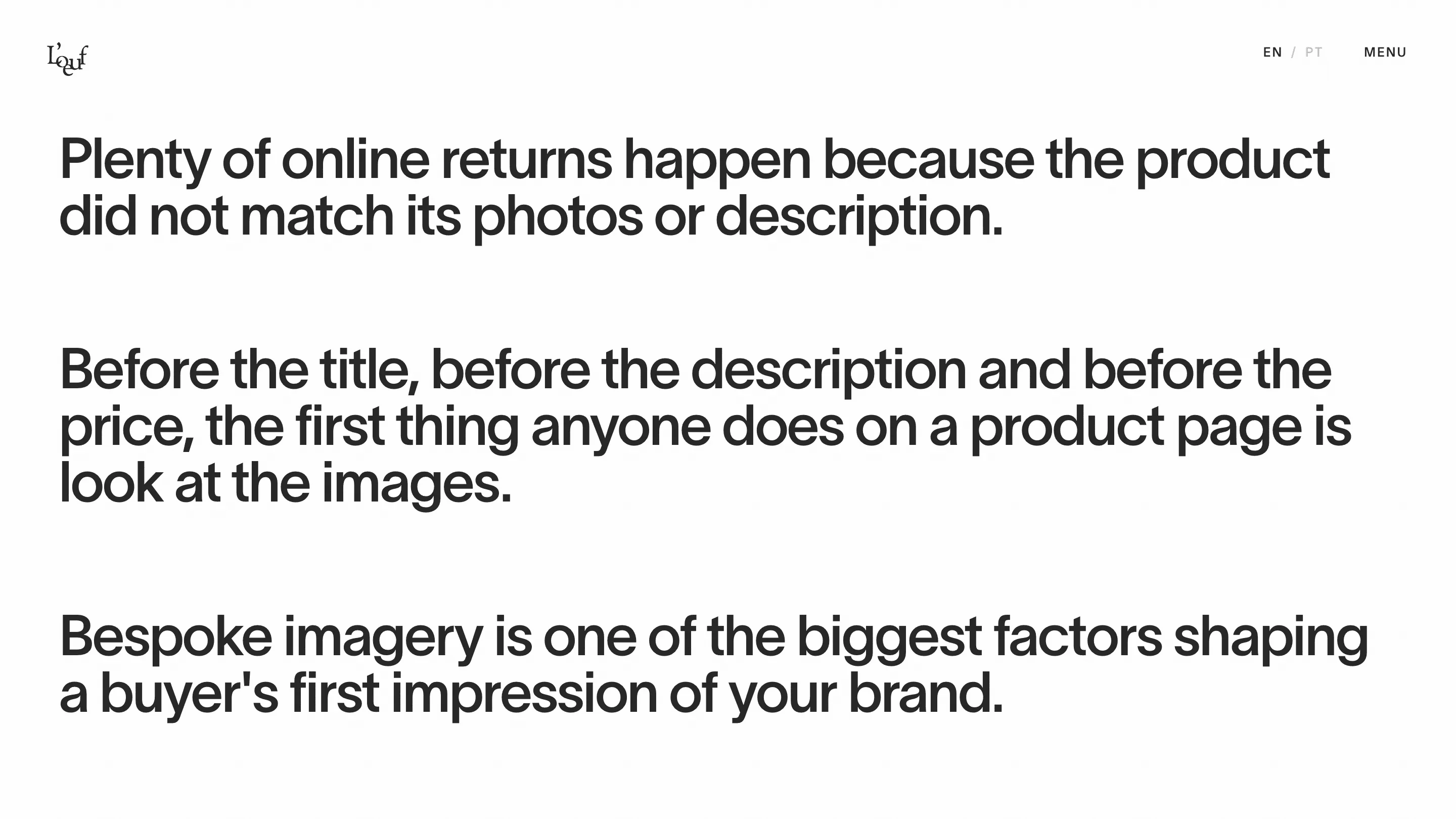 Full-bleed type carrying the argument for bespoke imagery, no stock in sight.